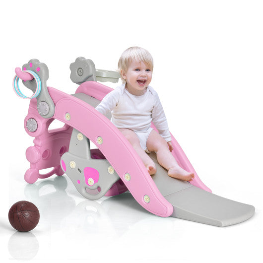 4-in-1 Rocking Horse and Slide Set for Kids-Pink