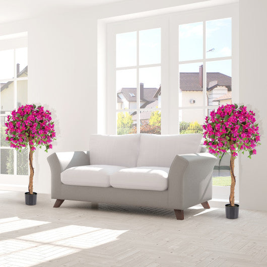 4.5 Feet Artificial Azalea Tree with Cement Pot-Red