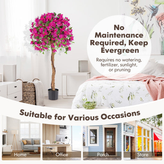 4.5 Feet Artificial Azalea Tree with Cement Pot-Red