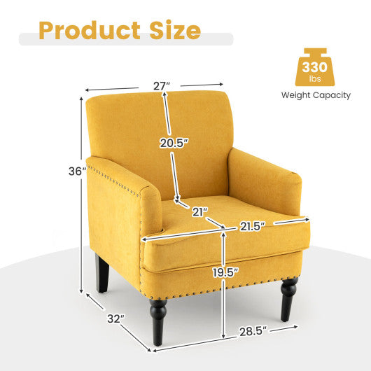 Modern Upholstered Padded Accent Chair with Rubber Wood Legs-Yellow