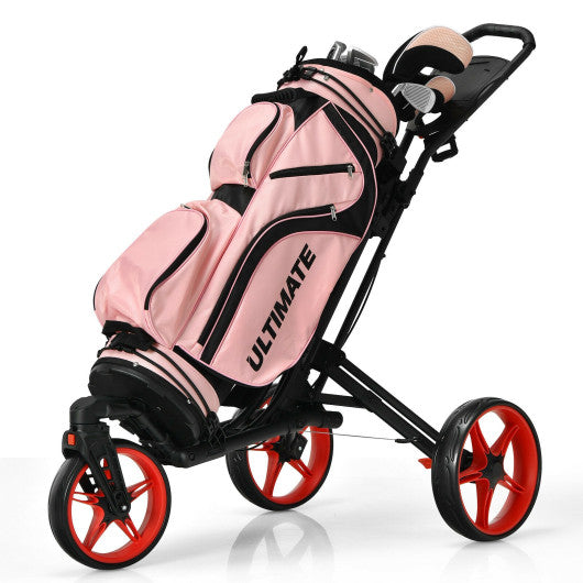Folding Golf Push Cart with Scoreboard Adjustable Handle Swivel Wheel-Red