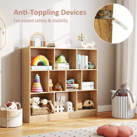 41 inches Wooden Toy Storage Organizer with 10 Cubes for Kids-Natural