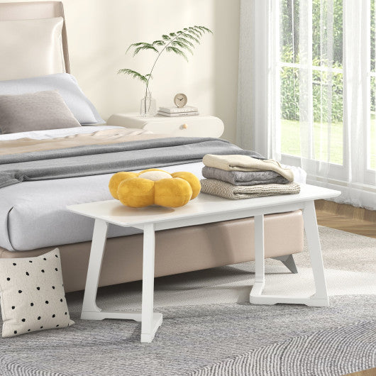42 Inch Modern Entryway Bench Long Dining Bench with Rubber Wood Legs-White
