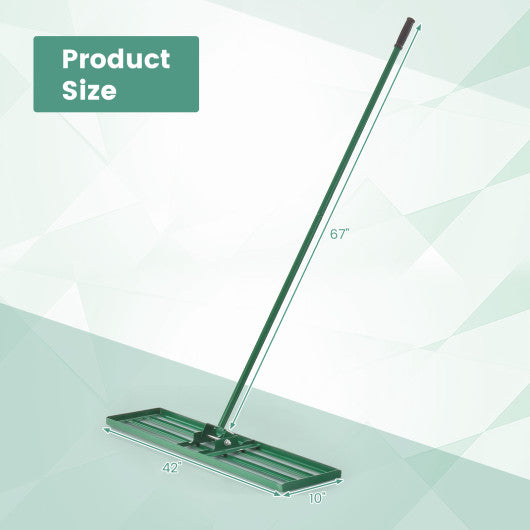 42 x 10 Inch Lawn Leveling Rake with Ergonomic Handle-Green