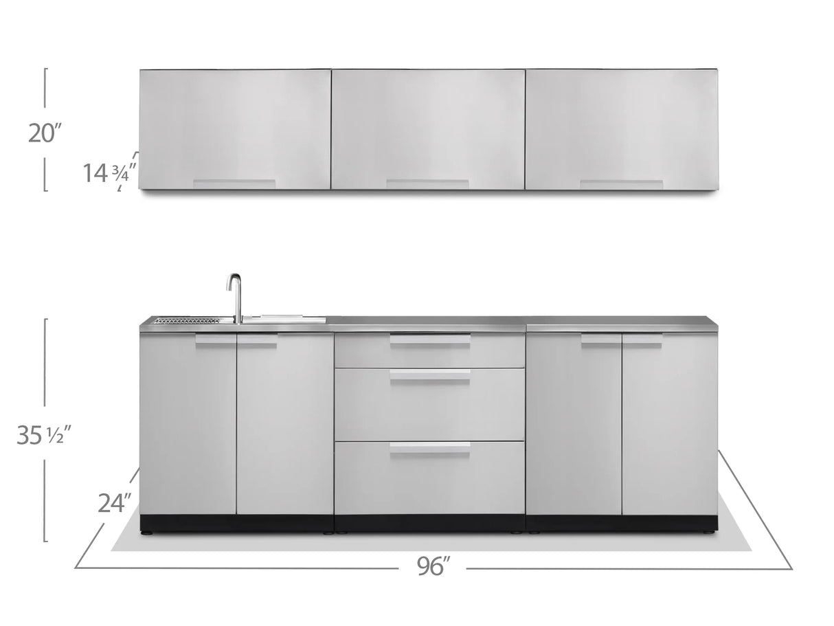 Outdoor Kitchen Stainless Steel 6 Piece Cabinet Set with Sink, 3-Drawer, 2-Door and Wall Cabinets