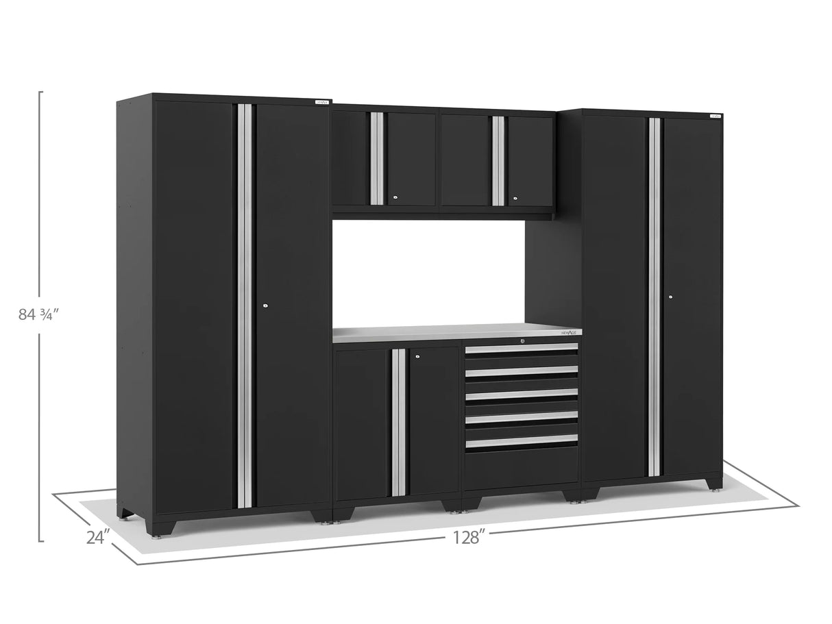 Pro Series 7 Piece Cabinet Set with Base, Wall, Tool Drawer Cabinet, Lockers and 56 In. Worktop