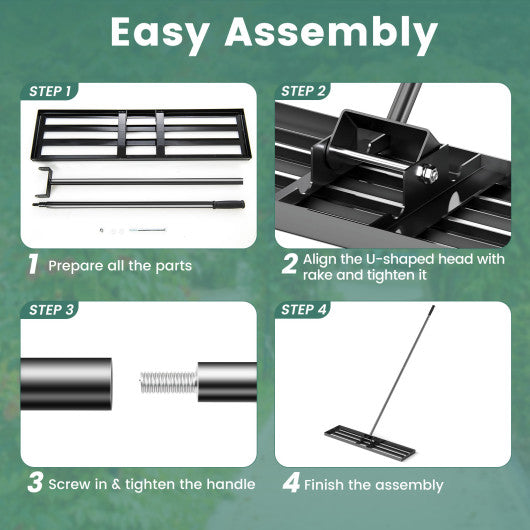 42 x 10 Inch Lawn Leveling Rake with Ergonomic Handle-Black