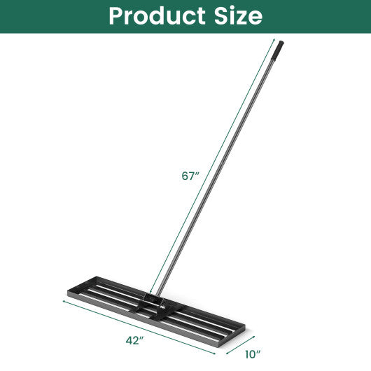 42 x 10 Inch Lawn Leveling Rake with Ergonomic Handle-Black