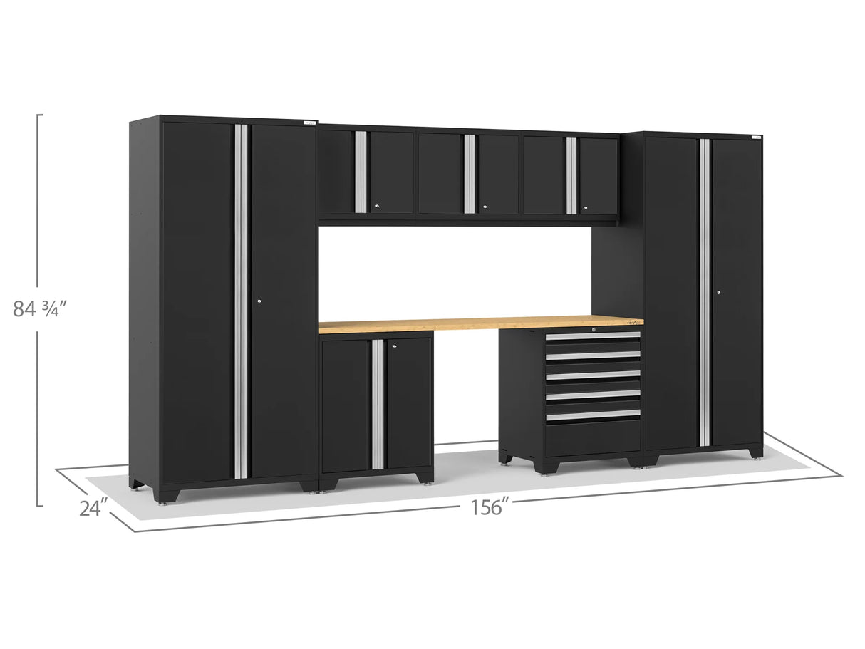 Pro Series 8 Piece Cabinet Set with Wall, Base, Tool Drawer Cabinet, Lockers and 84 In. Worktop