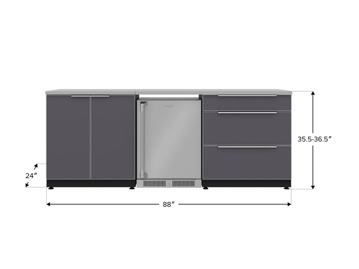 Outdoor Kitchen Aluminum 5 Piece Cabinet Set with 3-Drawer, 2-Door Cabinet, Countertops and Fridge