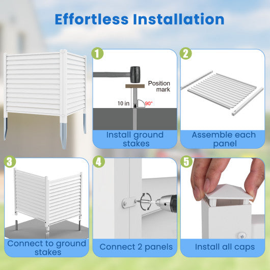 44 x 45 Inch Vinyl Picket Fence Panels with Metal Ground Stakes-White