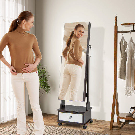 47 Inch Lockable Jewelry Cabinet Armoire with 3-Color LED Lights-Brown