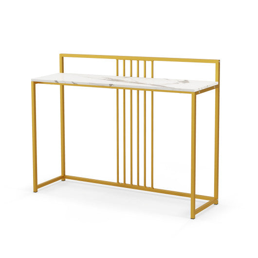 47 Inch Long Entryway Table with Faux Marble Top and Baffle-White