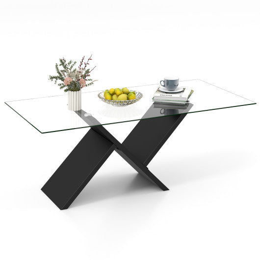 47 Inch Rectangle Glass Coffee Table Modern Center Table with Tempered Glass Tabletop-Black