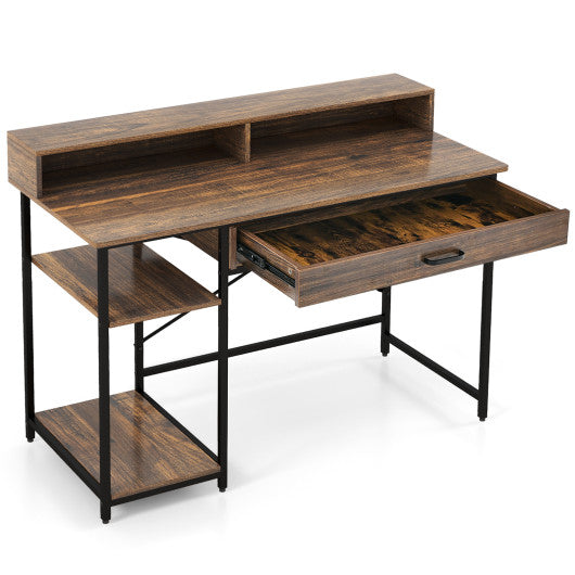 48 Inch Computer Desk with Monitor Stand Drawer and Shelves-Rustic Brown