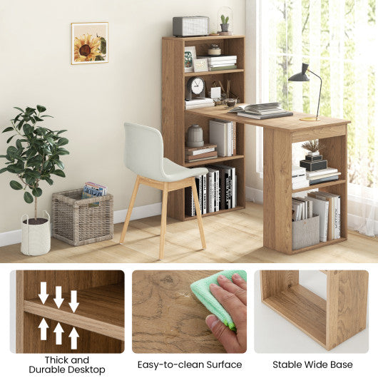 48 Inch Computer Desk with 4-Tier Bookcase and CPU Stand-Natural