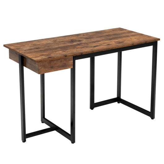 48 Inch Computer Desk with Metal Frame and Adjustable Pads-Brown