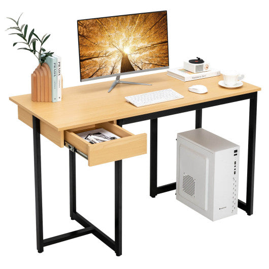 48 Inch Computer Desk with Metal Frame and Adjustable Pads-Natural