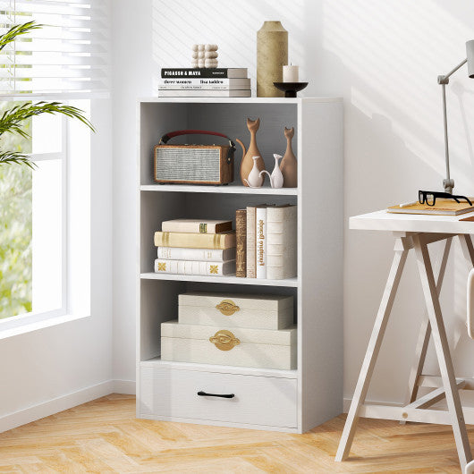 48 Inch Tall 4 Tiers Wood Bookcase with Drawer-White