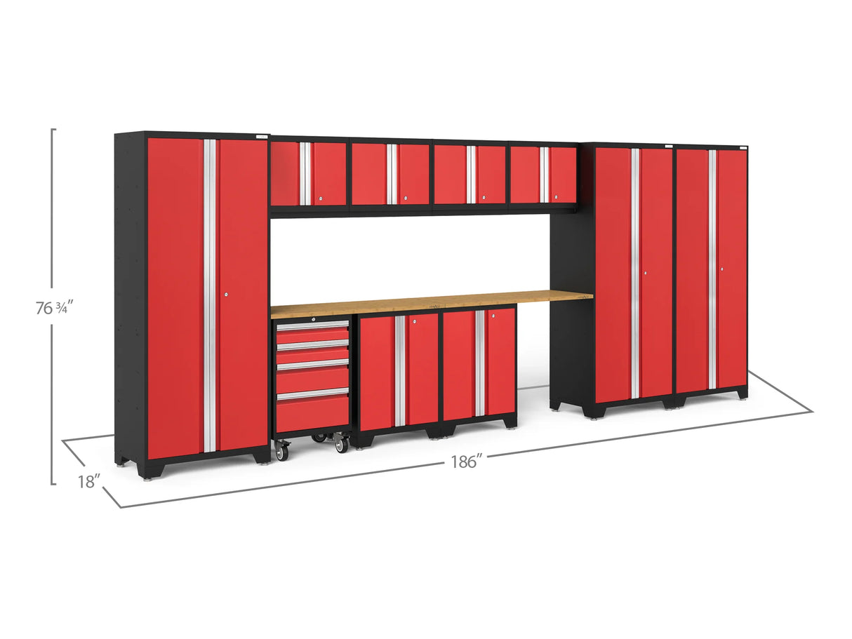 Bold Series 12 Piece Cabinet Set with Tool, Base, Wall Cabinets and 3 Lockers