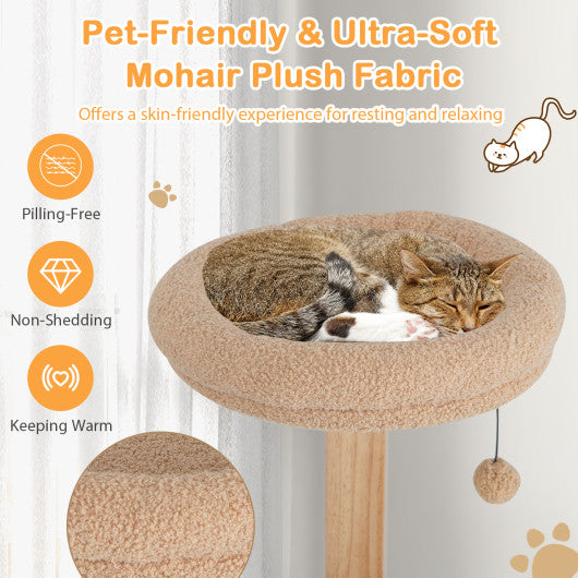 4-Layer Wooden Cat Tree 51 Inch Tall Cat Tower with Condo and Washable Cushions-Natural