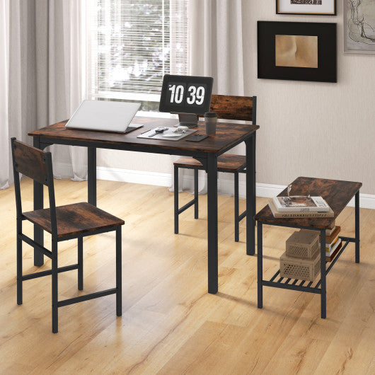 4 Pieces Rustic Dining Table Set with 2 Chairs and Bench-Rustic Brown