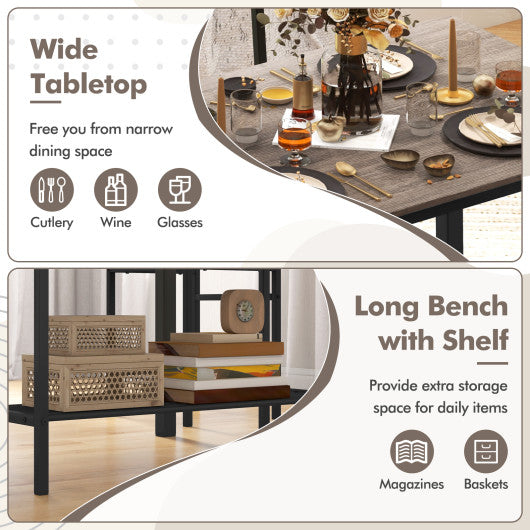 4 Pieces Rustic Dining Table Set with 2 Chairs and Bench-Gray