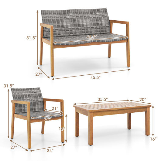 4-Piece Patio Furniture Set with Loveseat Single Chairs and Coffee Table