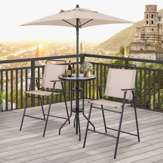 4 Pieces Outdoor Bar Set with Umbrella-Beige