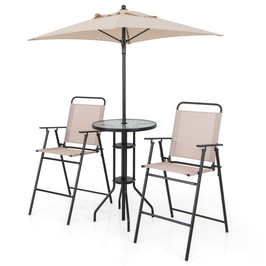 4 Pieces Outdoor Bar Set with Umbrella-Beige