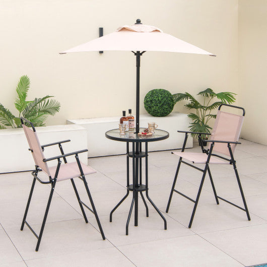 4 Pieces Outdoor Bar Set with Umbrella-Beige