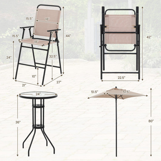 4 Pieces Outdoor Bar Set with Umbrella-Beige