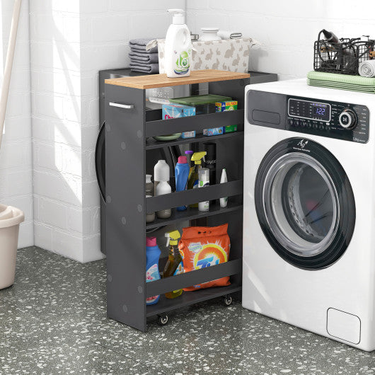 4-Tier Rolling Storage Cart Slim Kitchen Cart on Wheels with Open Shelves and Handle-Gray