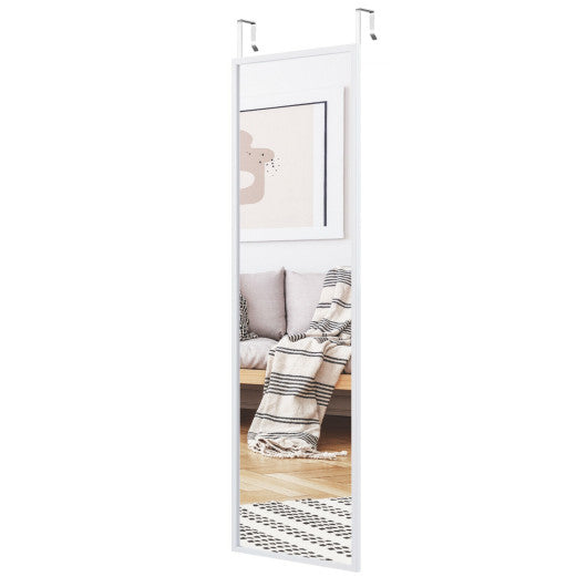Full Length Metal Door Mirror with Adjustable Hook-White