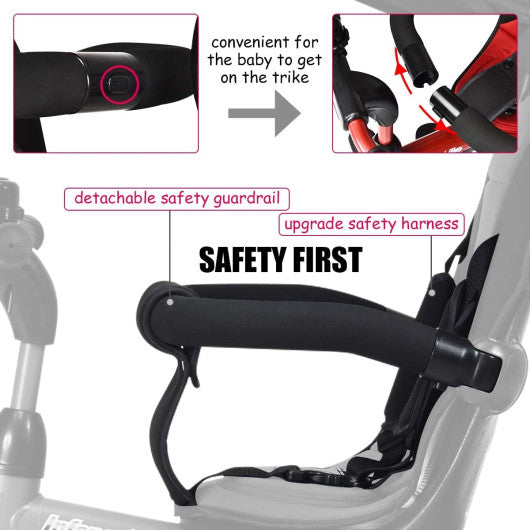 4-in-1 Kids Tricycle with Adjustable Push Handle-Red