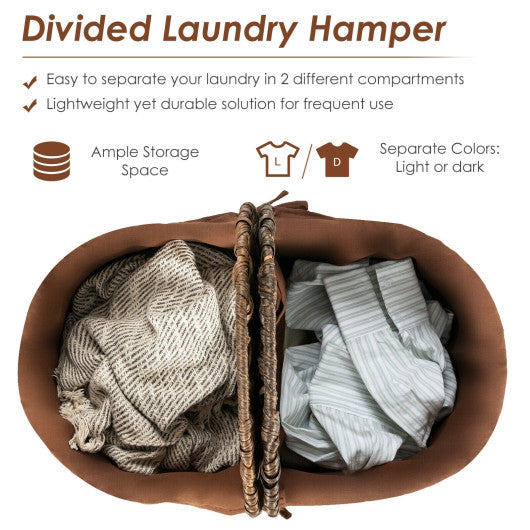 Handwoven Laundry Hamper Basket with 2 Removable Liner Bags-Brown