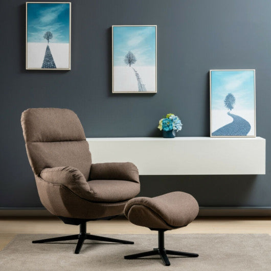 Upholstered Swivel Lounge Chair with Ottoman and Rocking Footstool-Brown