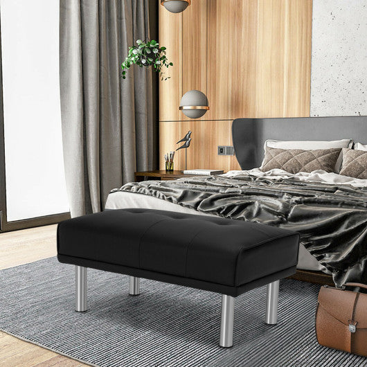Rectangle Tufted Ottoman with Stainless Steel Legs for Living Room-Black