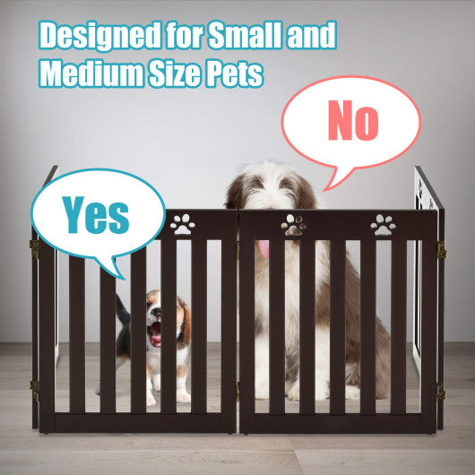 24 Inch Folding Wooden Freestanding Pet Gate Dog Gate with 360° Hinge -Dark Brown