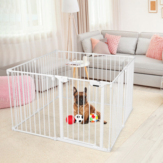 Adjustable Panel Baby Safe Metal Gate Play Yard-White