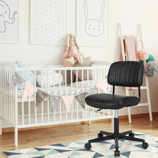 PU Leather Adjustable Office Chair Swivel Task Chair with Backrest-Black