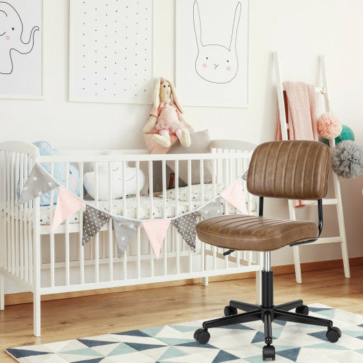 PU Leather Adjustable Office Chair Swivel Task Chair with Backrest-Brown