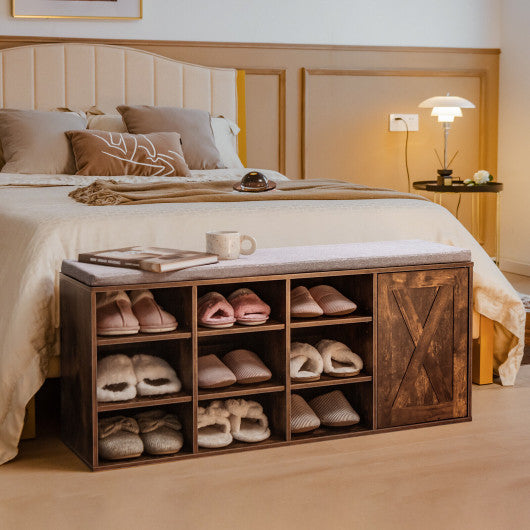 9-cube Adjustable Storage Shoe Bench with Padded Cushion-Rustic Brown