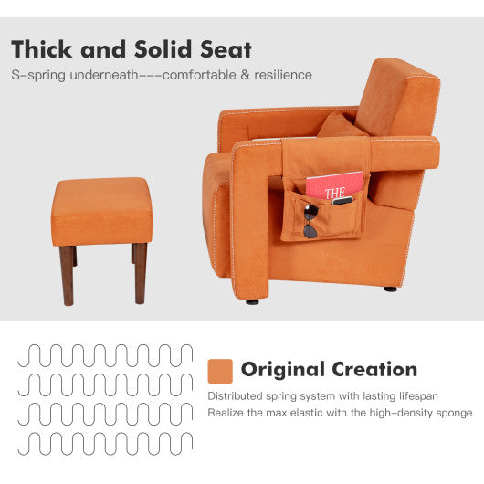 Modern Berber Fleece Single Sofa Chair with Ottoman and Waist Pillow-Orange
