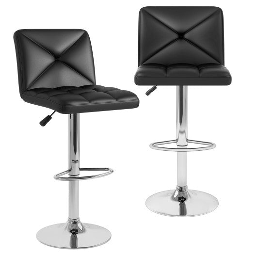 PU Leather Upholstered Bar Stools Set of 2 with Back and Adjustable Height-Black