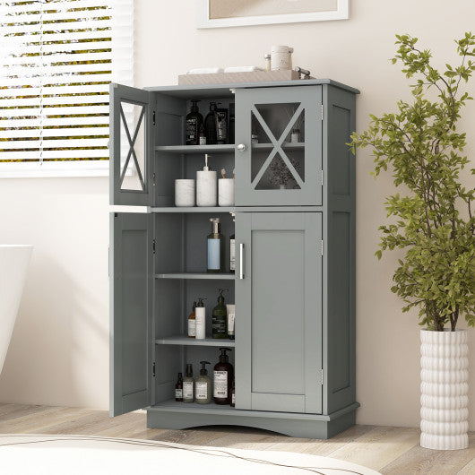 4 Doors Freeestanding Bathroom Floor Cabinet with Adjustable Shelves-Gray