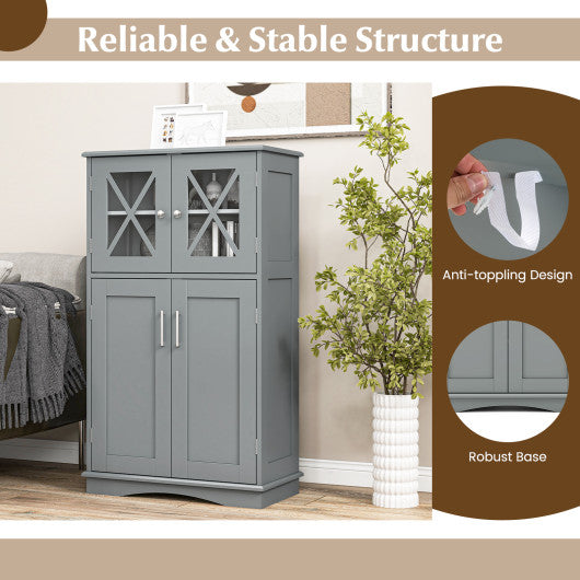 4 Doors Freeestanding Bathroom Floor Cabinet with Adjustable Shelves-Gray