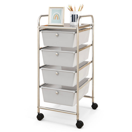 4-Drawer Cart Storage Bin Organizer Rolling with Plastic Drawers-White