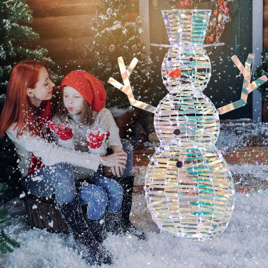 4 Feet Iridescent Christmas Snowman with White LED Lights and Ground Stakes