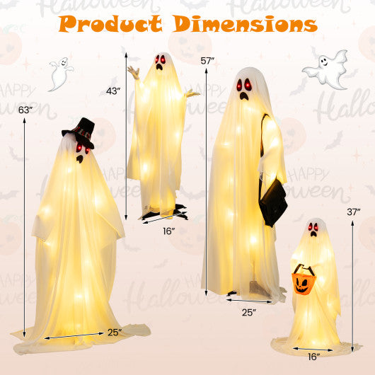 4 PCS Halloween Light up White Cloth Ghost Family with Red and Warm White LED Lights